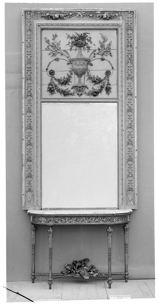 Pier glass (overmantel), Walnut (?), painted and gilt, French 