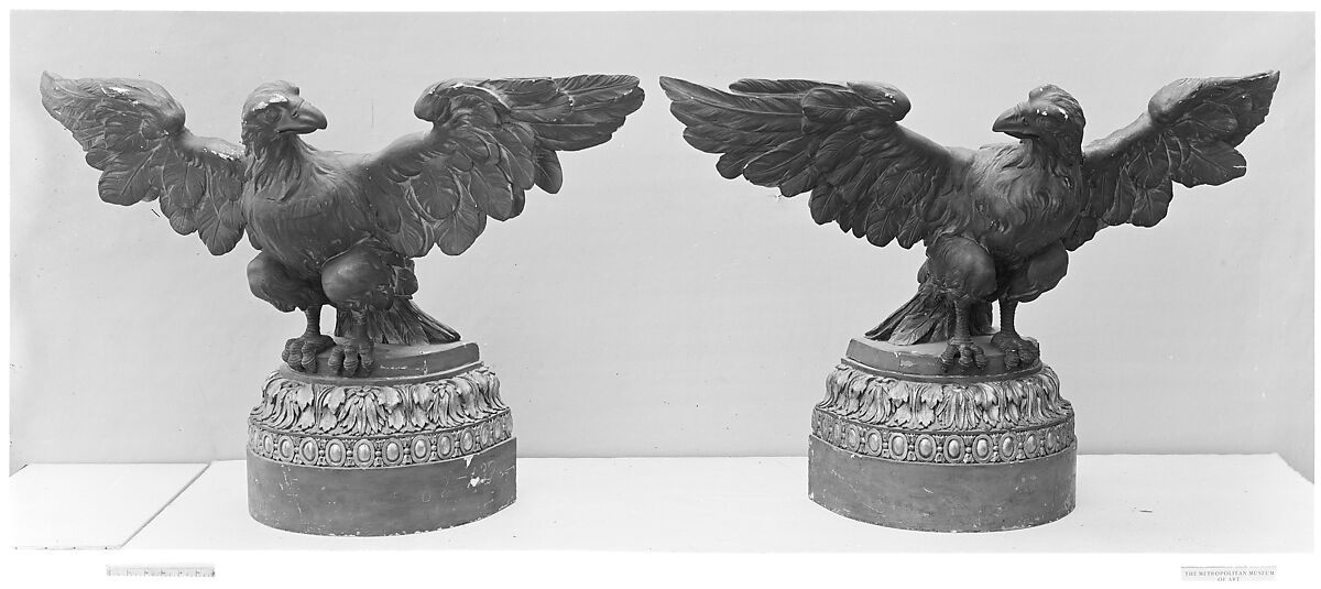 Pair of eagles, Wood, carved, painted and gilded, French 