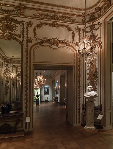 Projet de décor de boiserie pour Mme Chrisophe : grand panneau horizontal  rythmé de sept éléments séparés par des rubans de verdure, cintrés dans le  haut - Louvre Collections