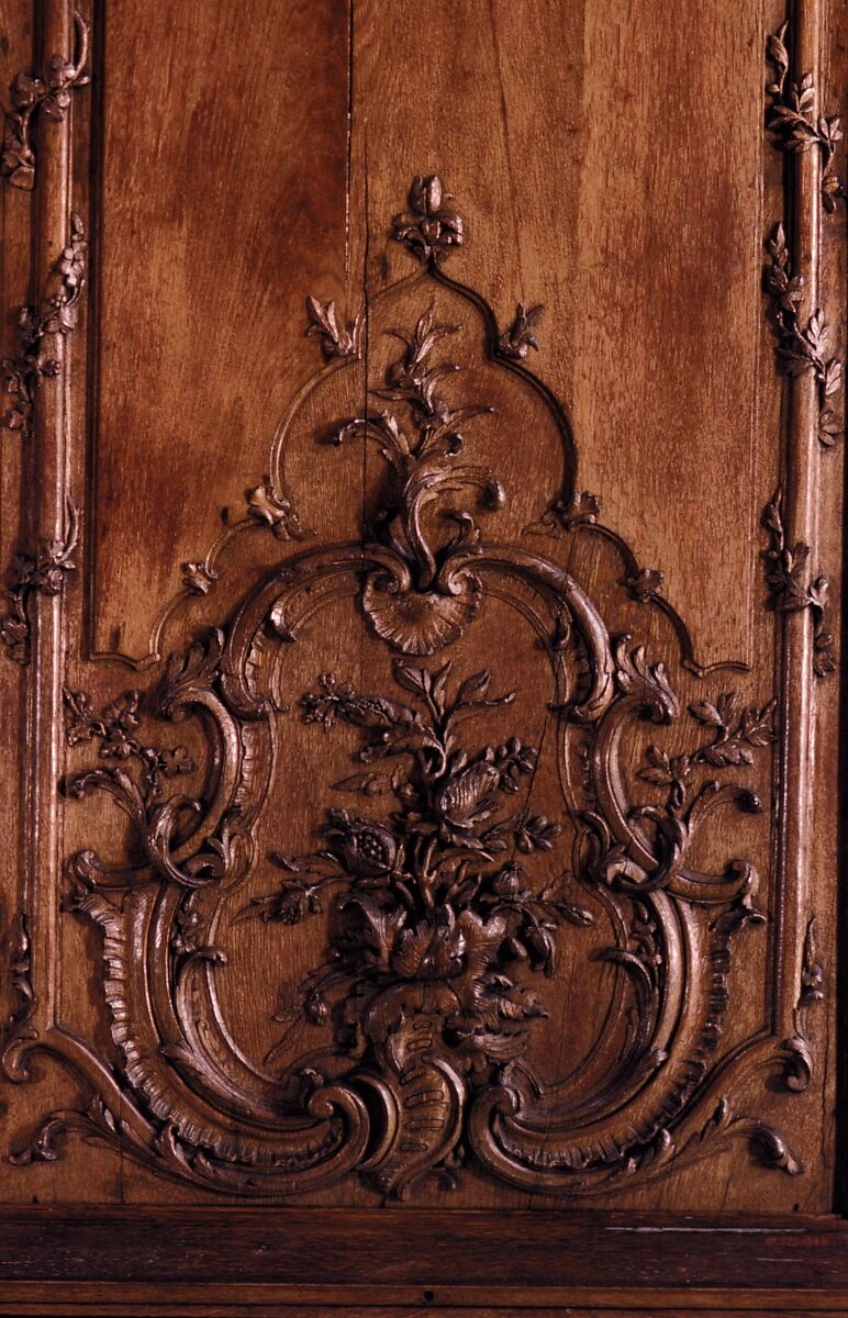Panel with flaming torch, bow and quiver (one of a pair), Carved oak, French