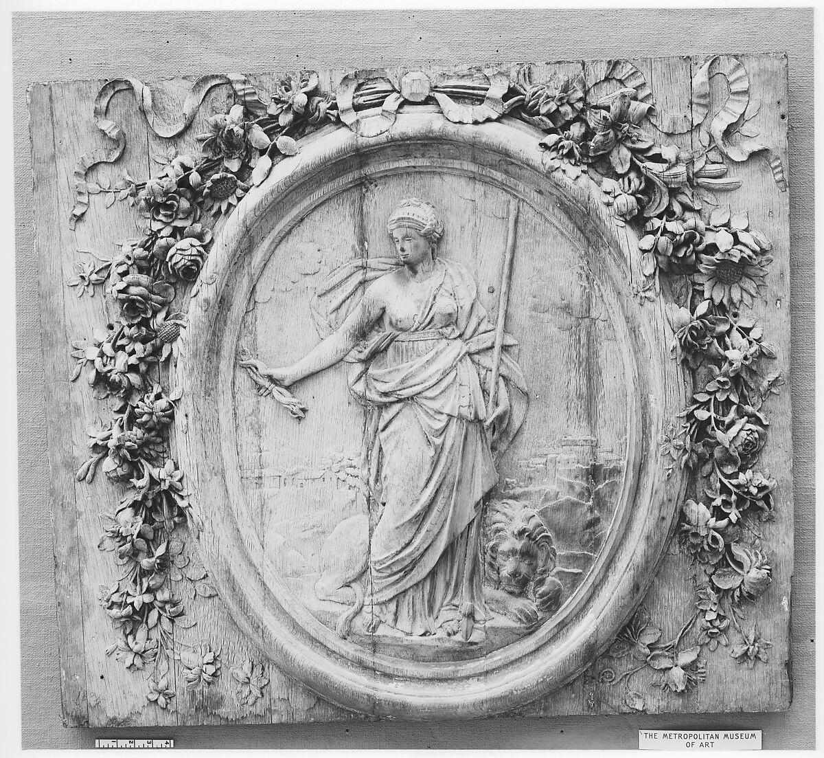 Pair of overdoors from a porte cochère, Carved by Jean Richer, Carved oak, originally painted, French