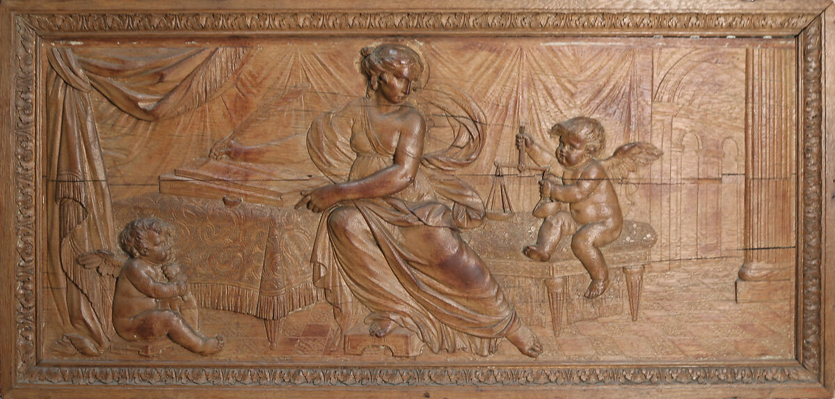 Overdoor panel with allegory of Justice (one of a pair), Oak, polished, French 