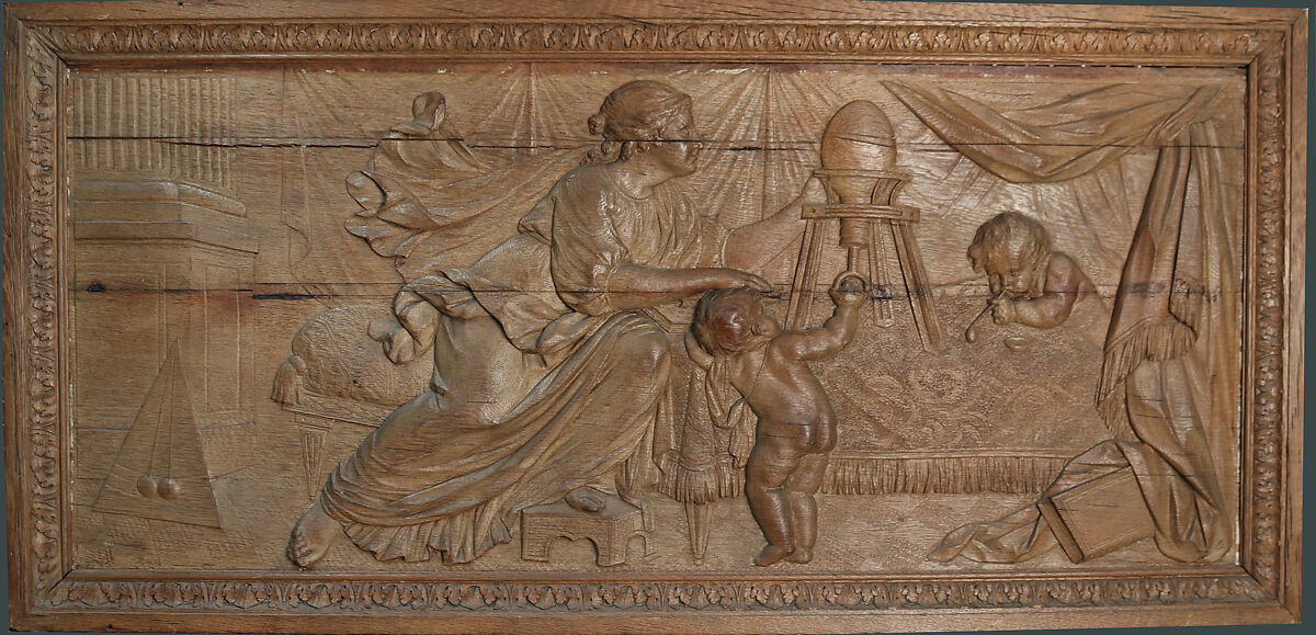 Overdoor panel with allegory of Justice (one of a pair), Oak, polished, French