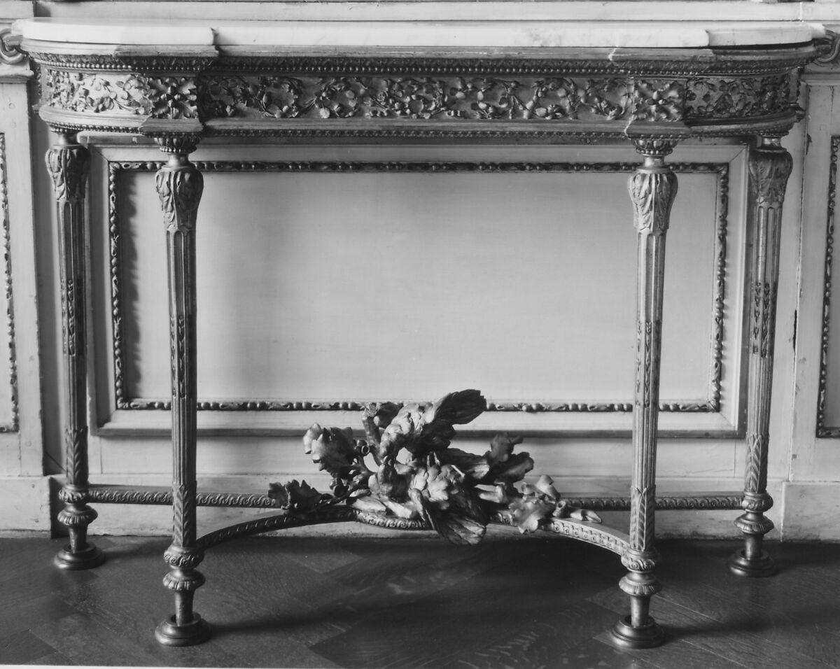 Side table, Georges Jacob (French, Cheny 1739–1814 Paris), Carved and gilded walnut, marble top, French, Paris