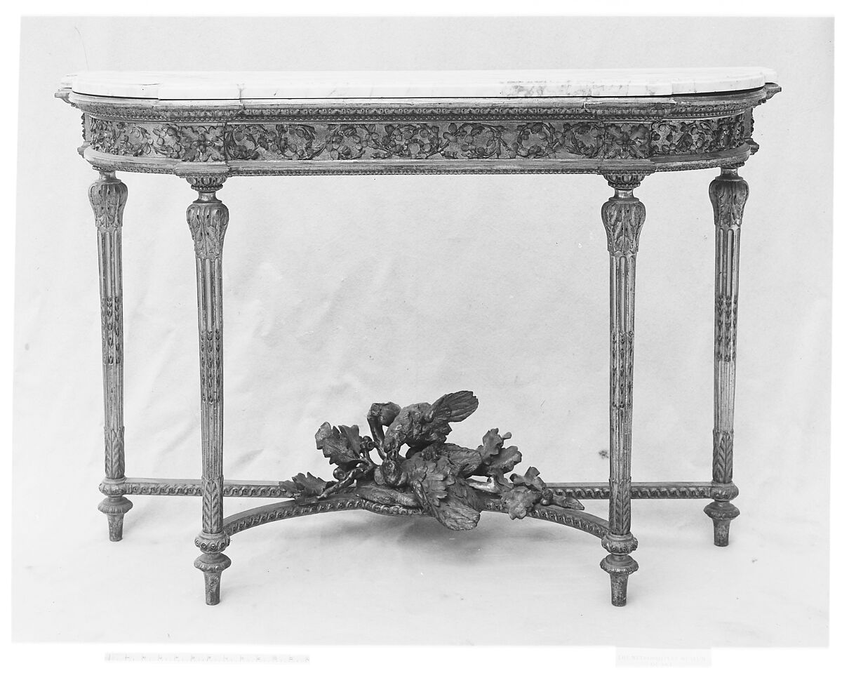 Side table, Georges Jacob (French, Cheny 1739–1814 Paris), Carved and gilded walnut, marble top, French, Paris 