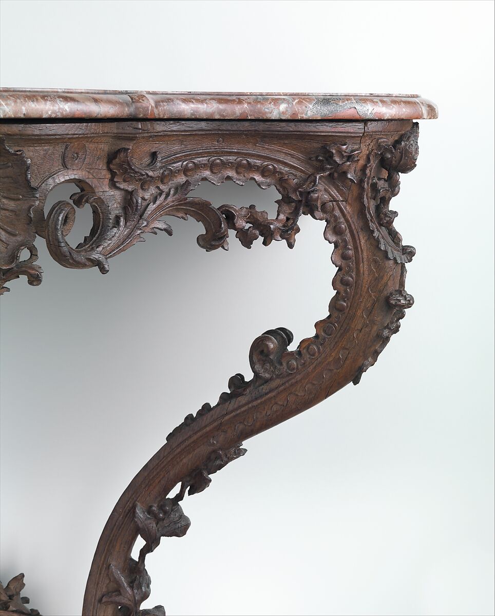 Console table, Carved oak; marble, French
