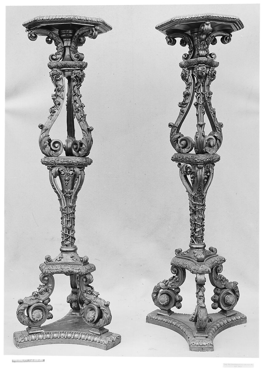 Pair of candlestands, Carved and gilded walnut, French, Paris