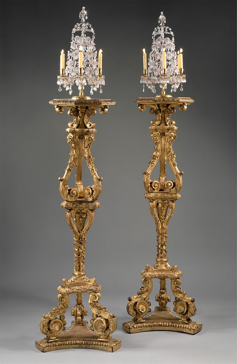 Pair of candlestands, Carved and gilded walnut, French, Paris 