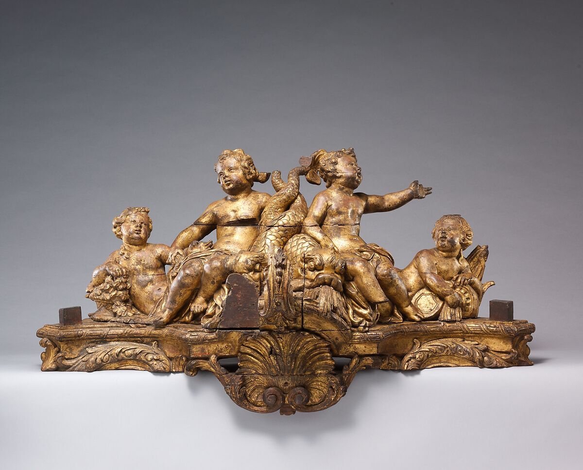 Stretcher from a console table from the Queen's bed chamber at Versailles, Jules Degoullons  French, Oak, gilt, French