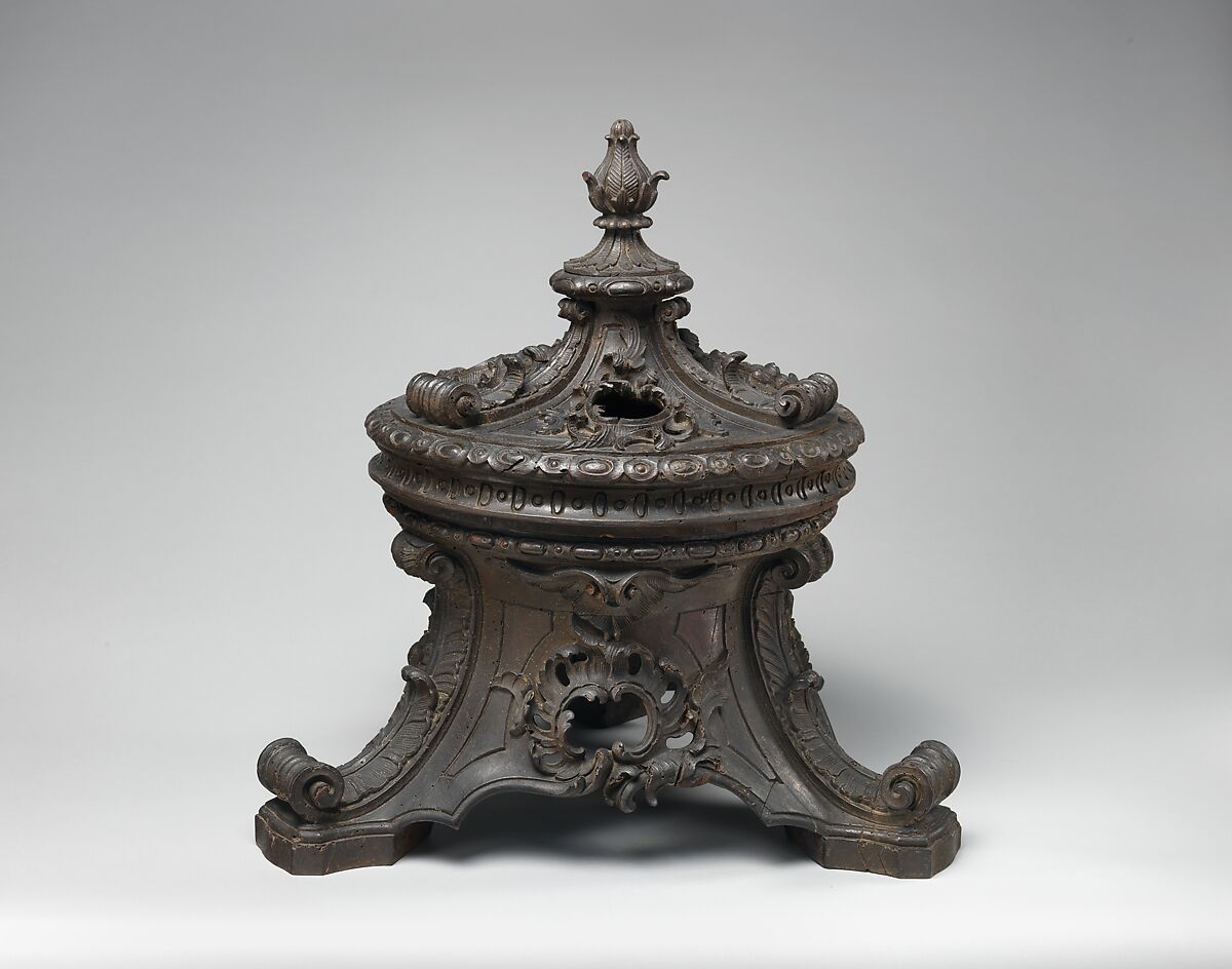 Brazier cover and base, Carved wood (walnut?), French 