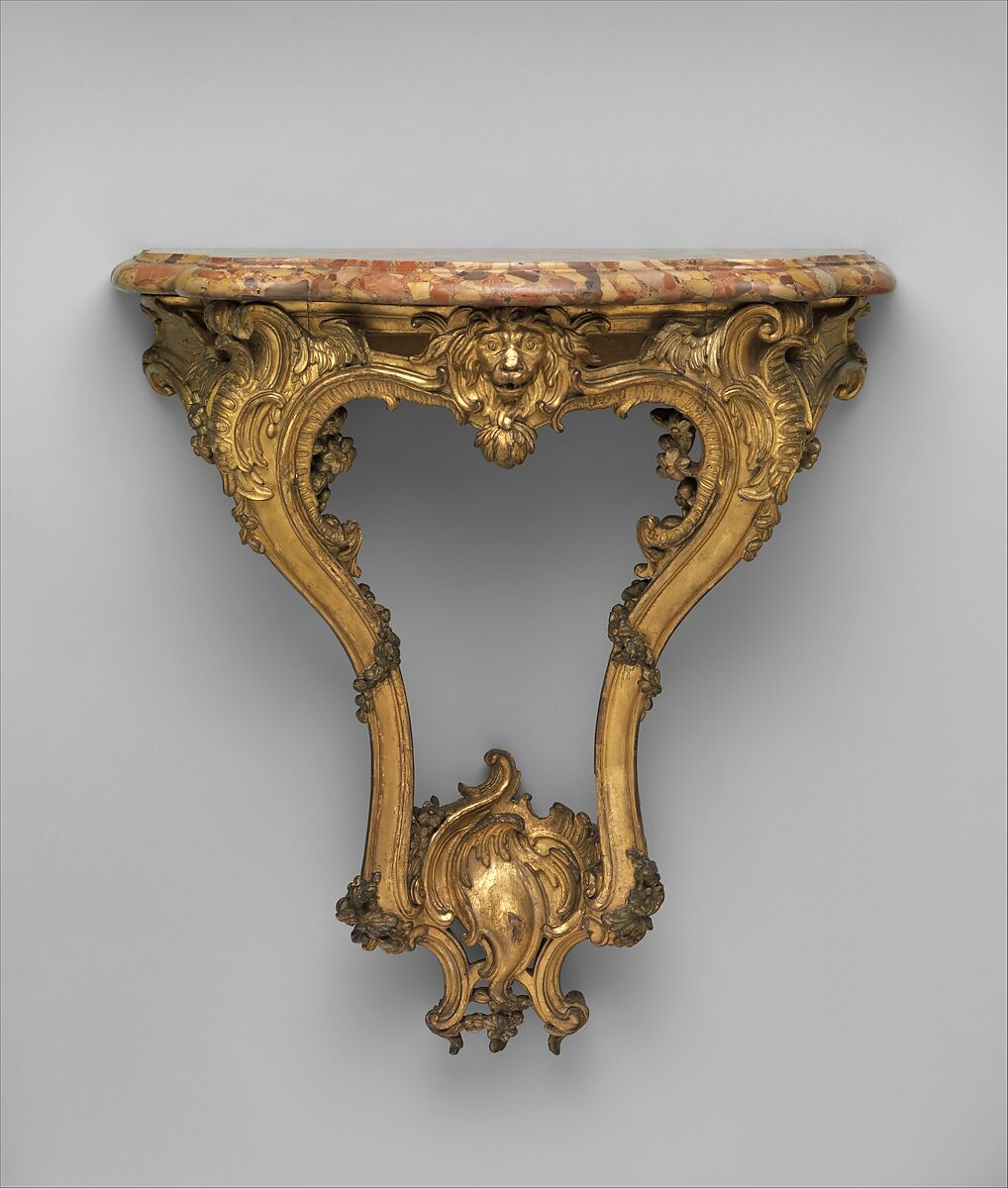 Console table, Carved and gilded oak, marble, French 
