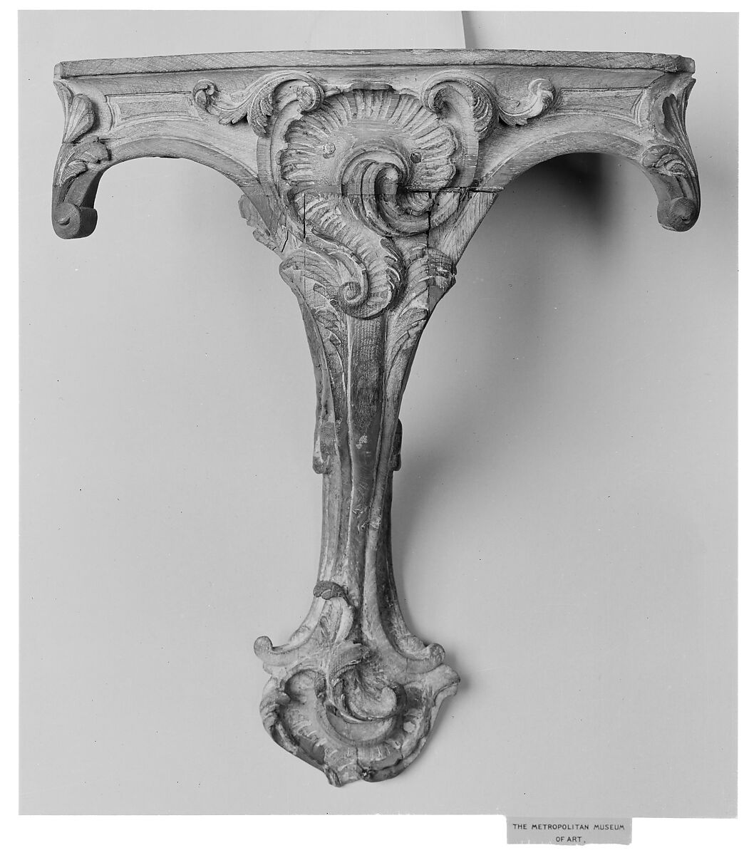 Corner console, Carved and stripped wood; marble, French 