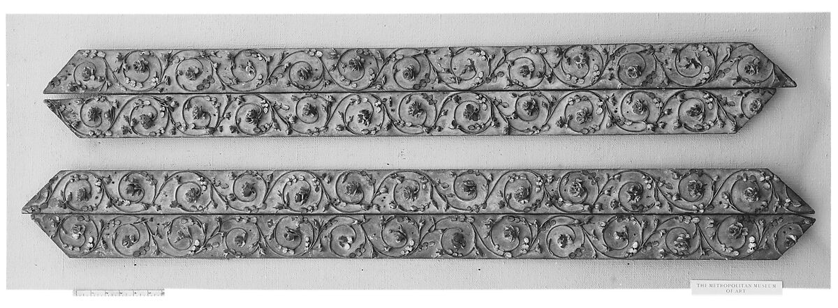 Set of frieze panels, Wood, carved and gilt on buff ground, French 