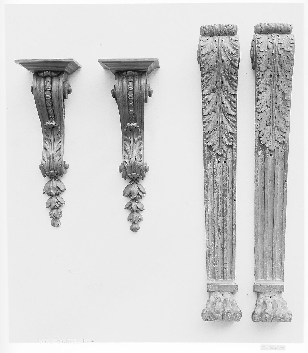 Console table legs, Wood, carved and gilt, French 
