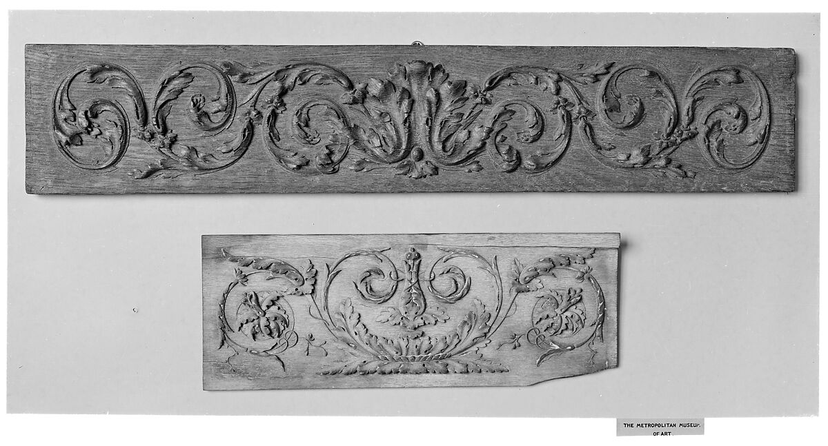 Pair of panels, Carved wood, painted, stripped, French
