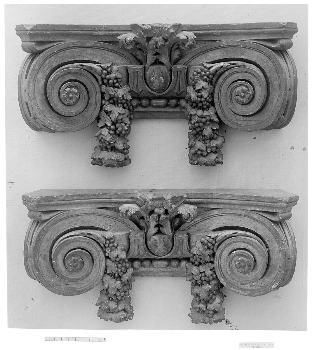 Pair of pilaster capitals, Wood, gilt, French 