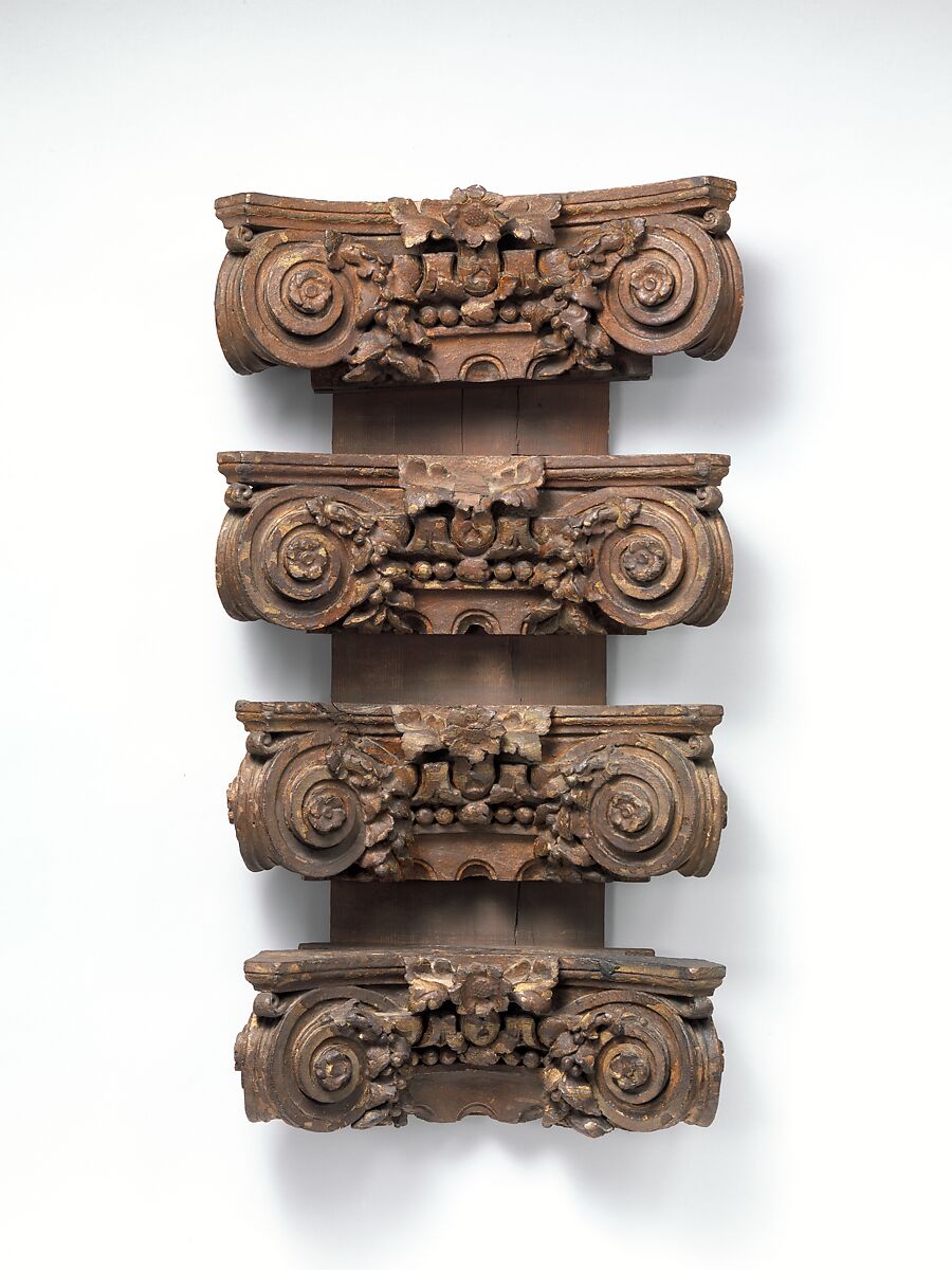 Set of four pilaster capitals, Wood, French 