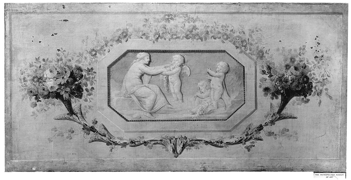 Nymphs and cupids in an octagonal medallion, French Painter  , 18th century, Oil on canvas, French