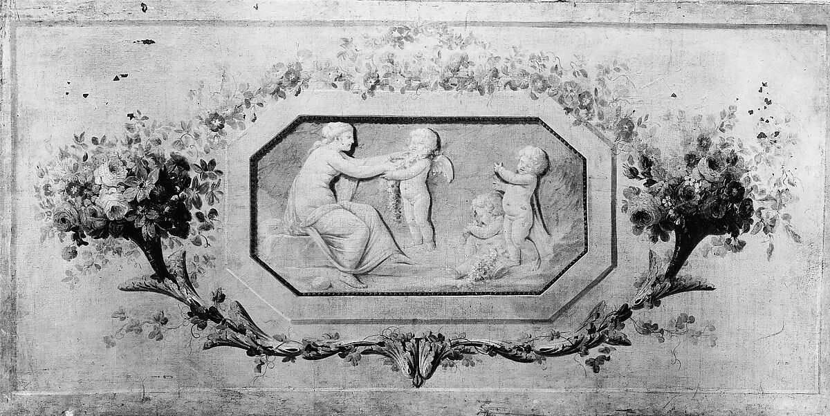 Nymphs and cupids in an octagonal medallion, French Painter  , 18th century, Oil on canvas, French