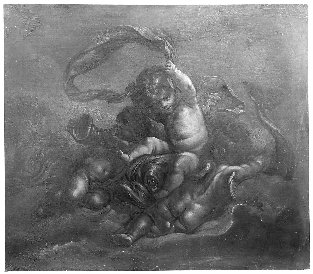 Cupids and Dolphins, French Painter  , 18th century, Oil on canvas, French