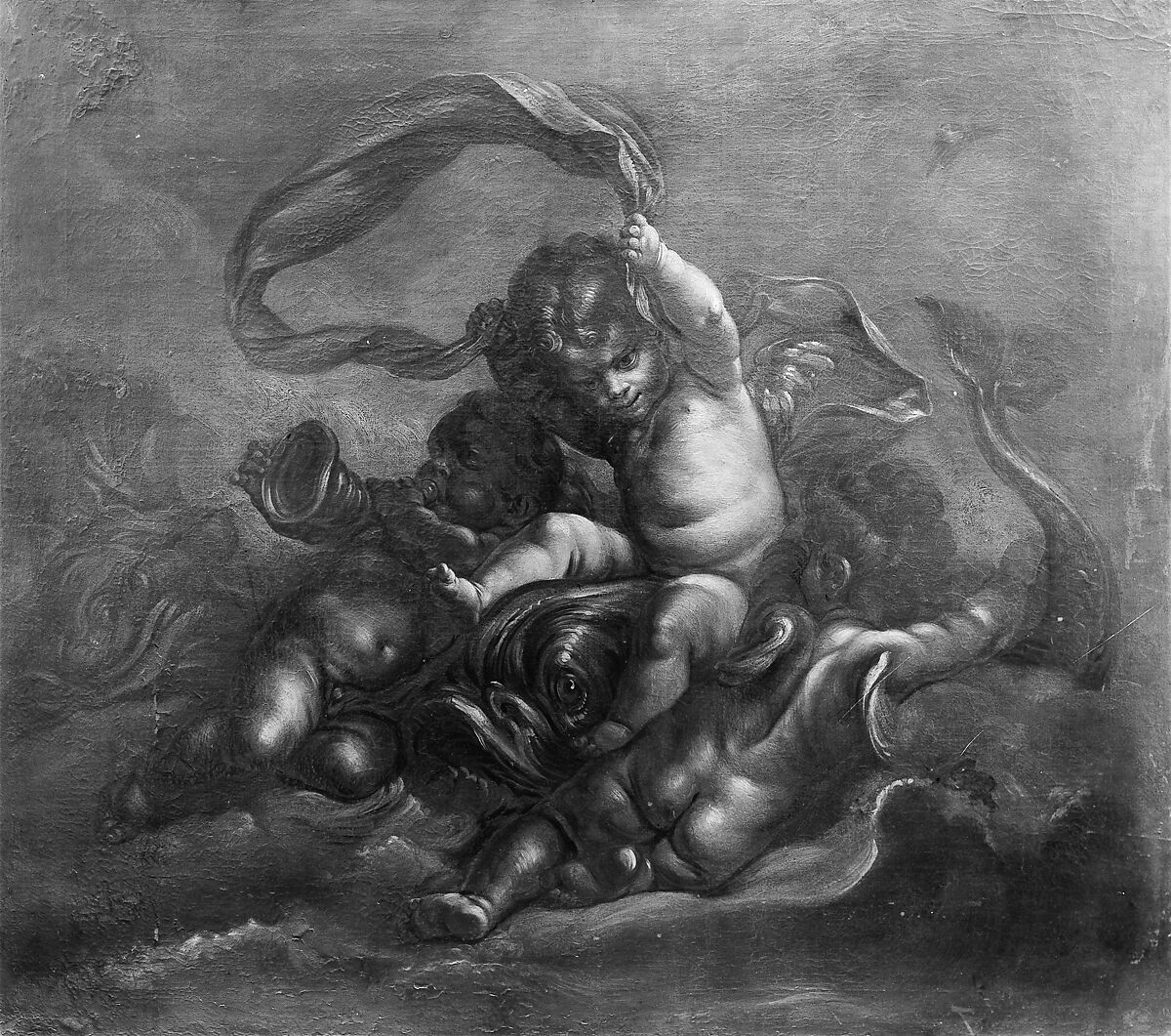 Cupids and Dolphins, French Painter  , 18th century, Oil on canvas, French 