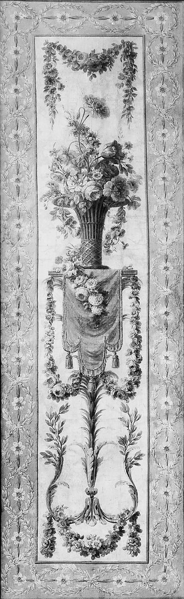 Basket of flowers with garlands, French Painter  , 1770–90, Oil on canvas, French