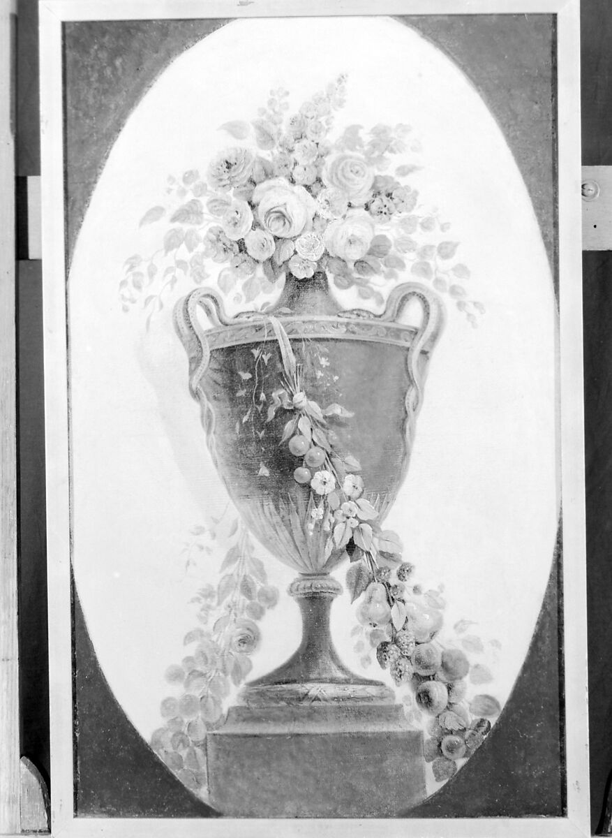 Vase of Flowers Draped with Garlands, French Painter  , 18th century, Oil on canvas, French
