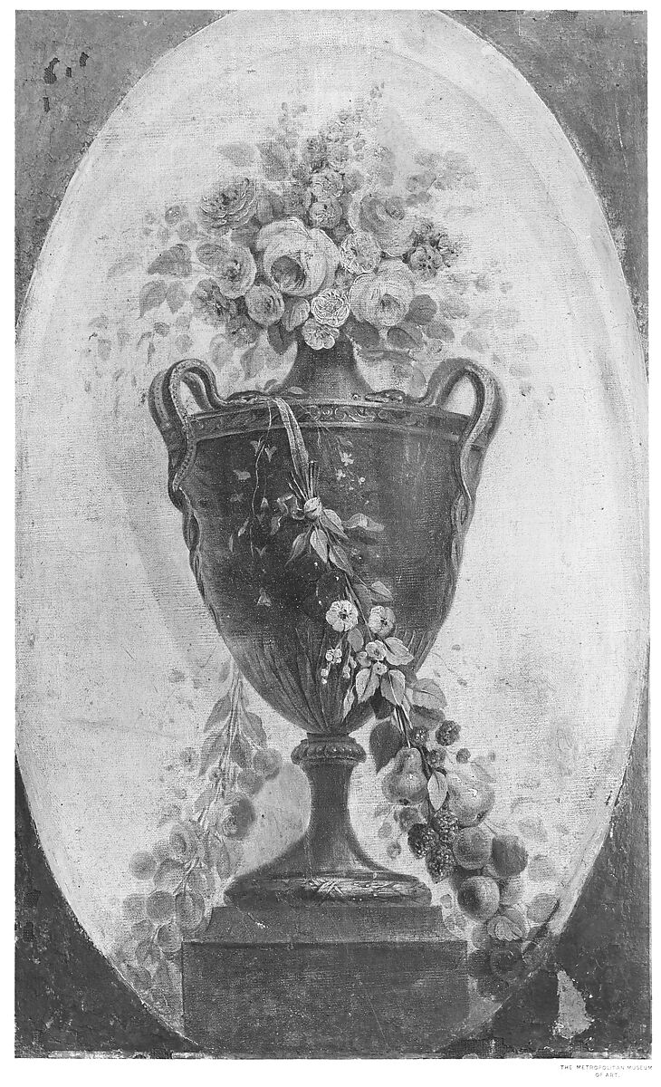 Vase of Flowers Draped with Garlands, French Painter  , 18th century, Oil on canvas, French