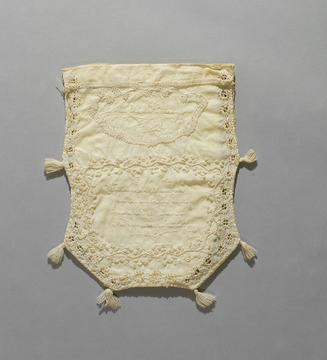 Embroidered Reticule, Martha Kittredge, New England, White cotton thread embroidered on white cotton fabric, American