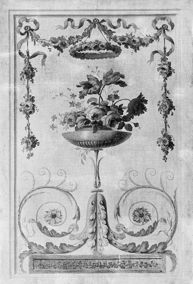 Vase of Flowers Resting on Foliate Scrolls, French Painter  , 18th century, Oil on canvas, French