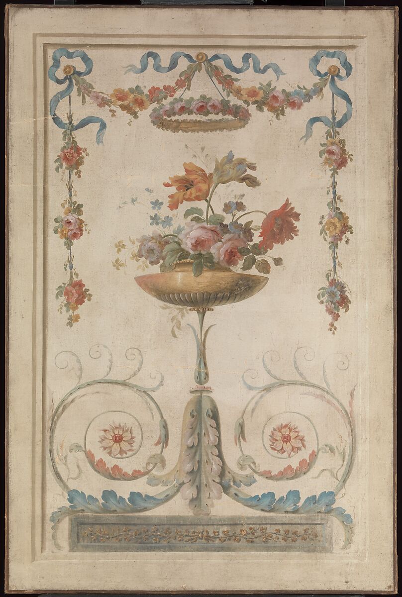 Vase of Flowers Resting on Foliate Scrolls, French Painter  , 18th century, Oil on canvas, French 