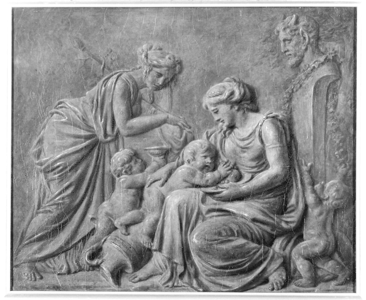 Mother and Children, Style of Piat Joseph Sauvage (Flemish, Tournai 1744–1818 Tournai), Oil on canvas, en grisaille, French 
