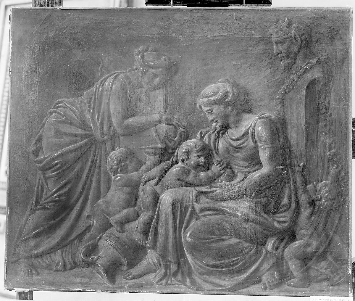 Mother and Children, Style of Piat Joseph Sauvage (Flemish, Tournai 1744–1818 Tournai), Oil on canvas, en grisaille, French