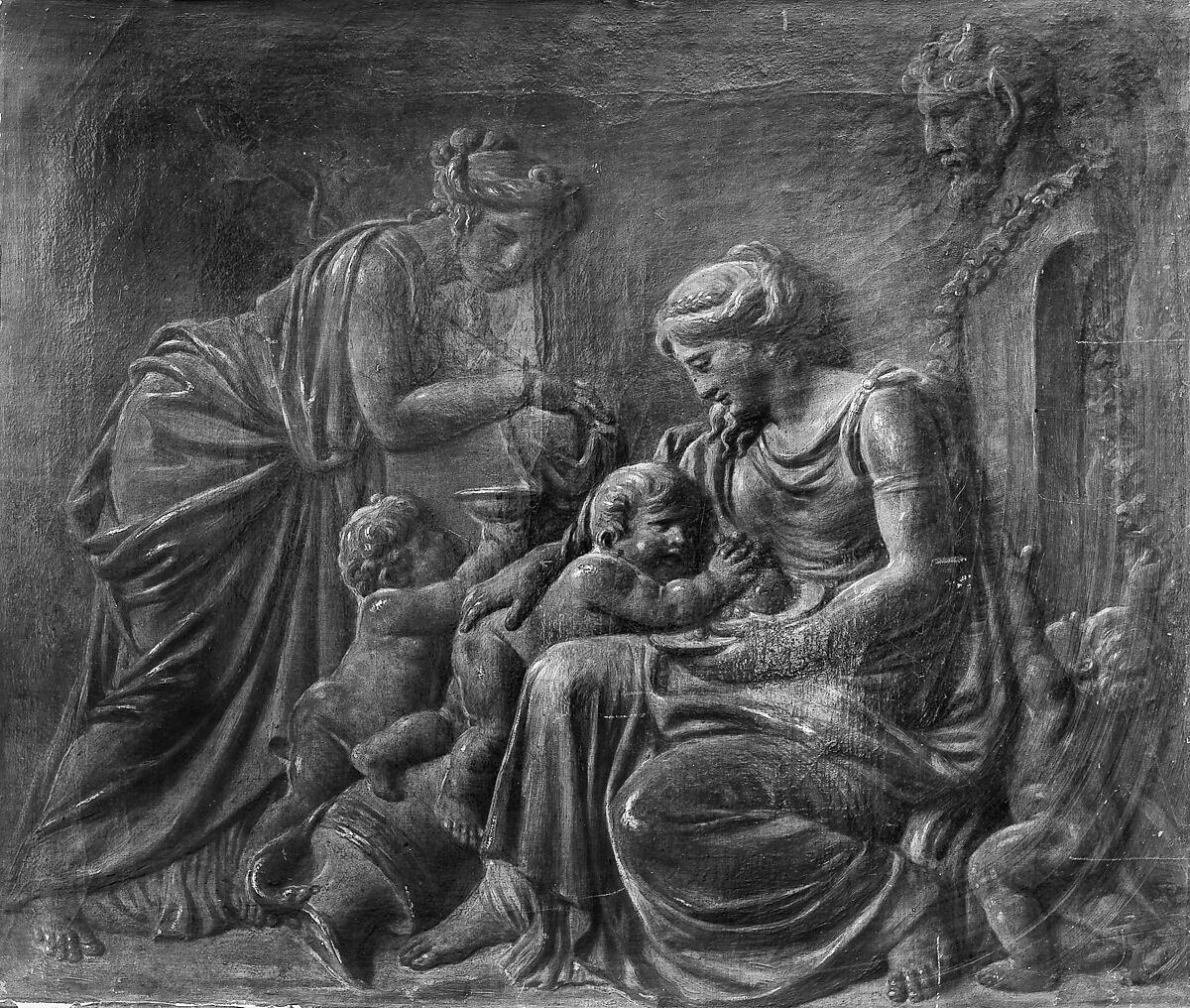 Mother and Children, Style of Piat Joseph Sauvage (Flemish, Tournai 1744–1818 Tournai), Oil on canvas, en grisaille, French