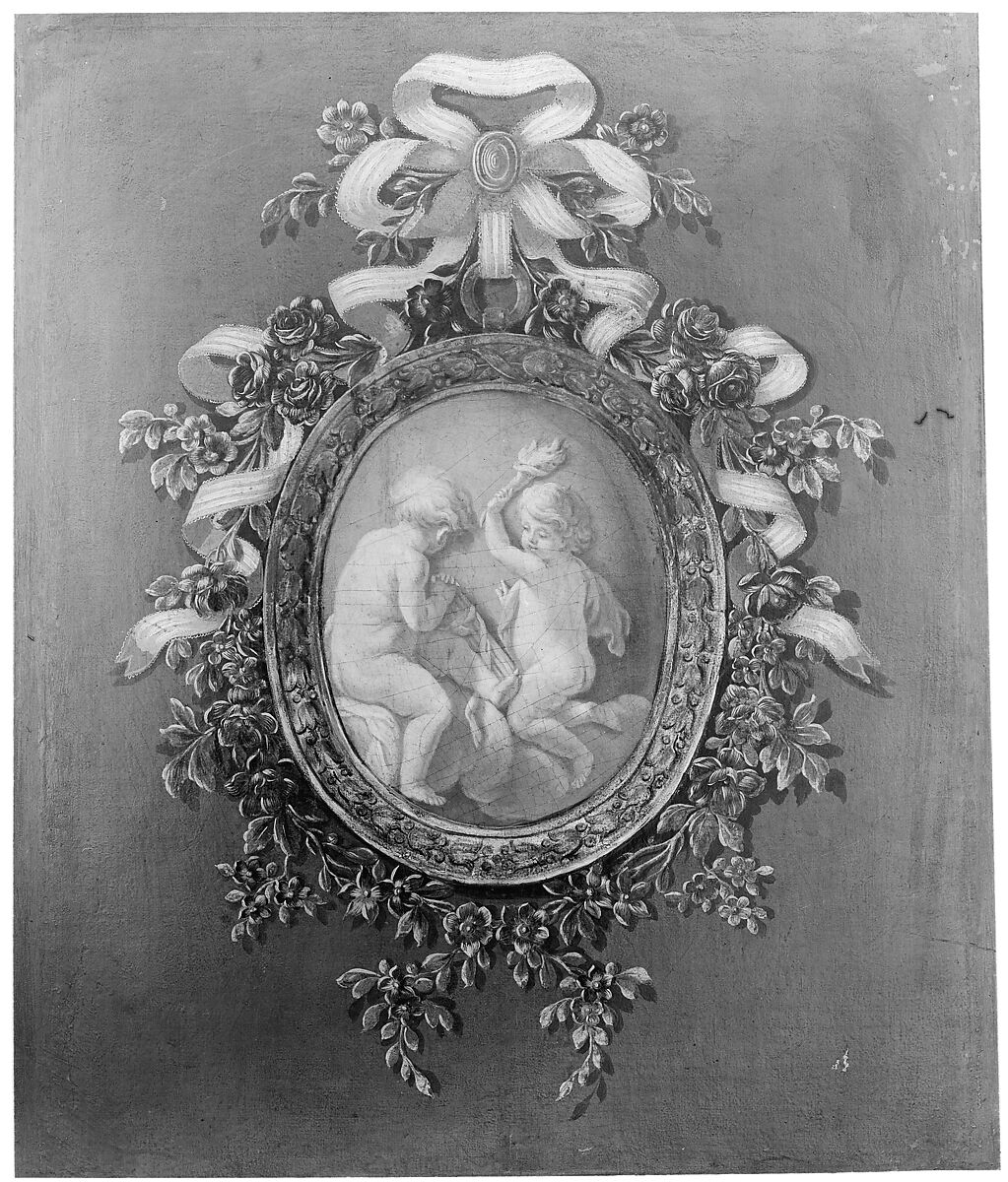 Putti in a Medallion, French Painter  , 18th century, Oil on canvas, French