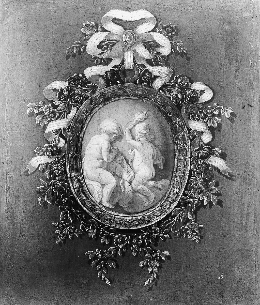 Putti in a Medallion, French Painter  , 18th century, Oil on canvas, French