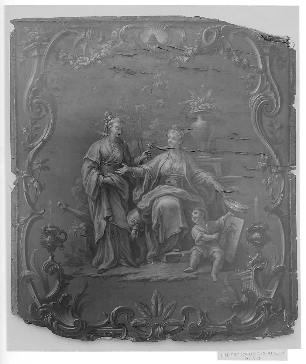 Panel (from a sedan chair (?)), Oil on walnut, French