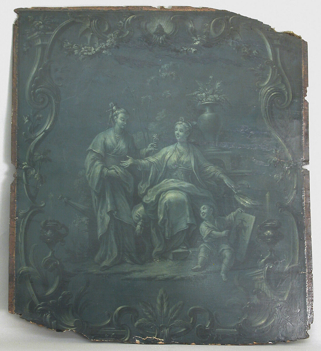 Panel (from a sedan chair (?)), Oil on walnut, French