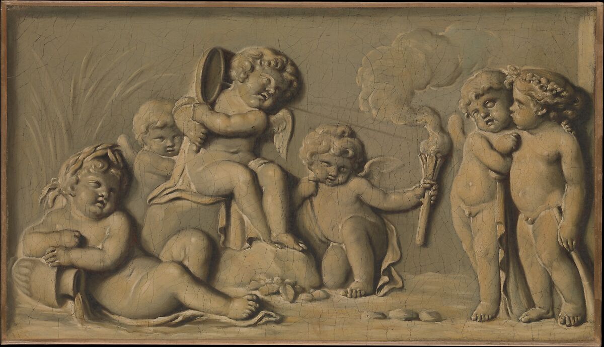 Amorini at play (one of a pair), Manner of Piat Joseph Sauvage (Flemish, Tournai 1744–1818 Tournai), Oil on canvas, French 