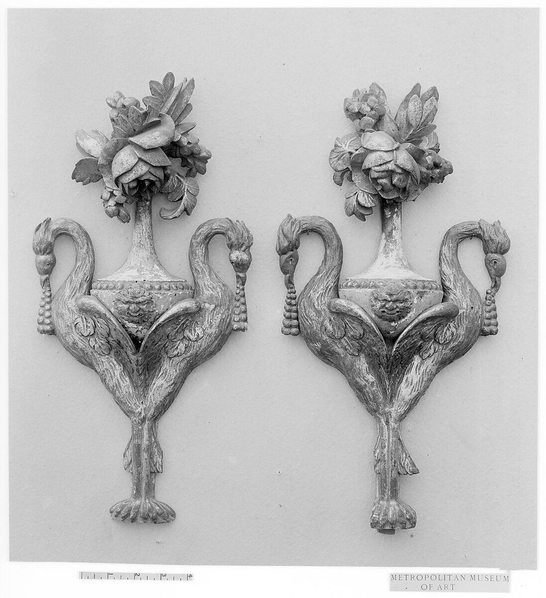 Pair of wall ornaments, Wood, gilt, French 