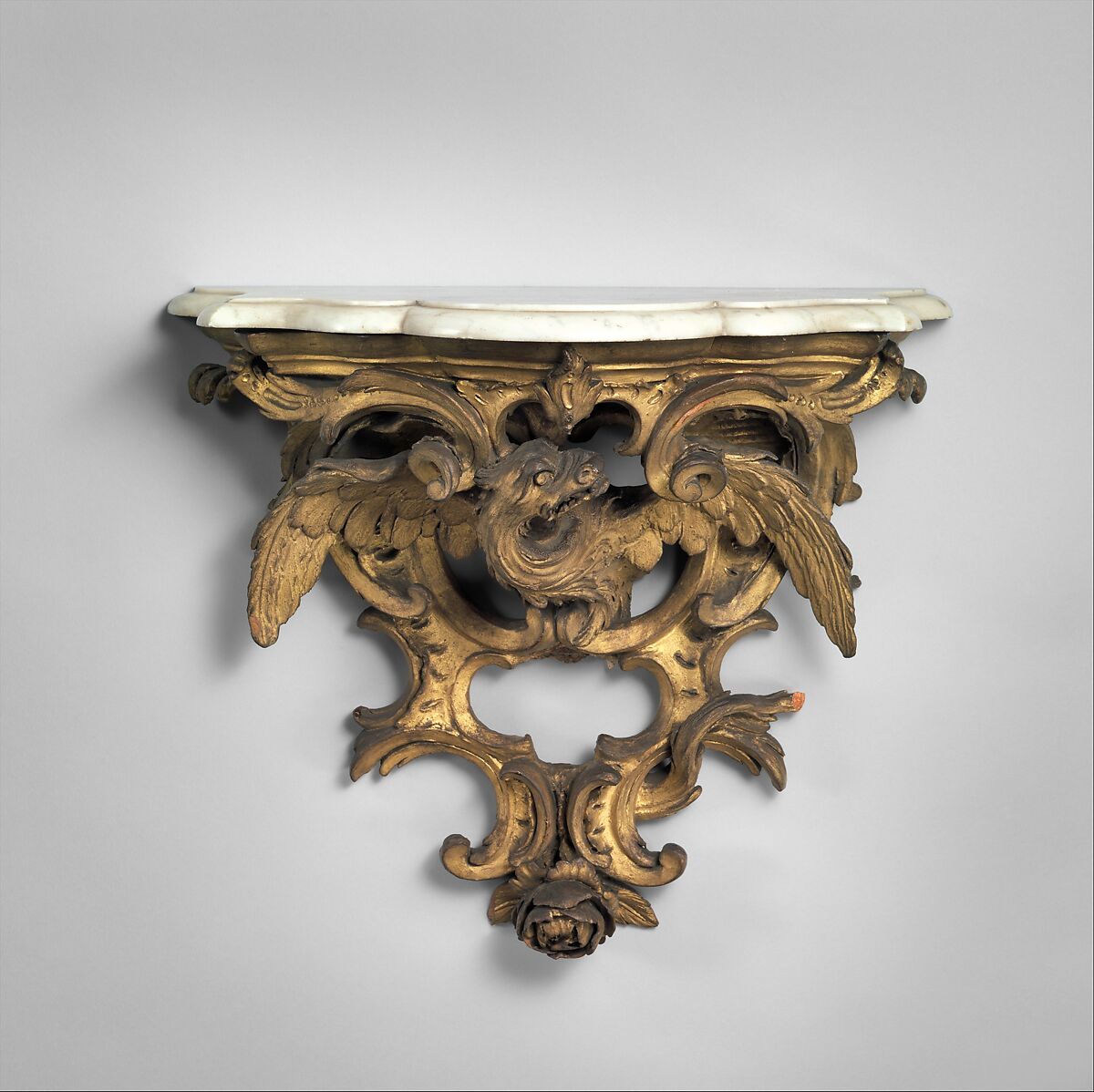 Wall-bracket (console d'applique), Terracotta, gilded; marble top, French 
