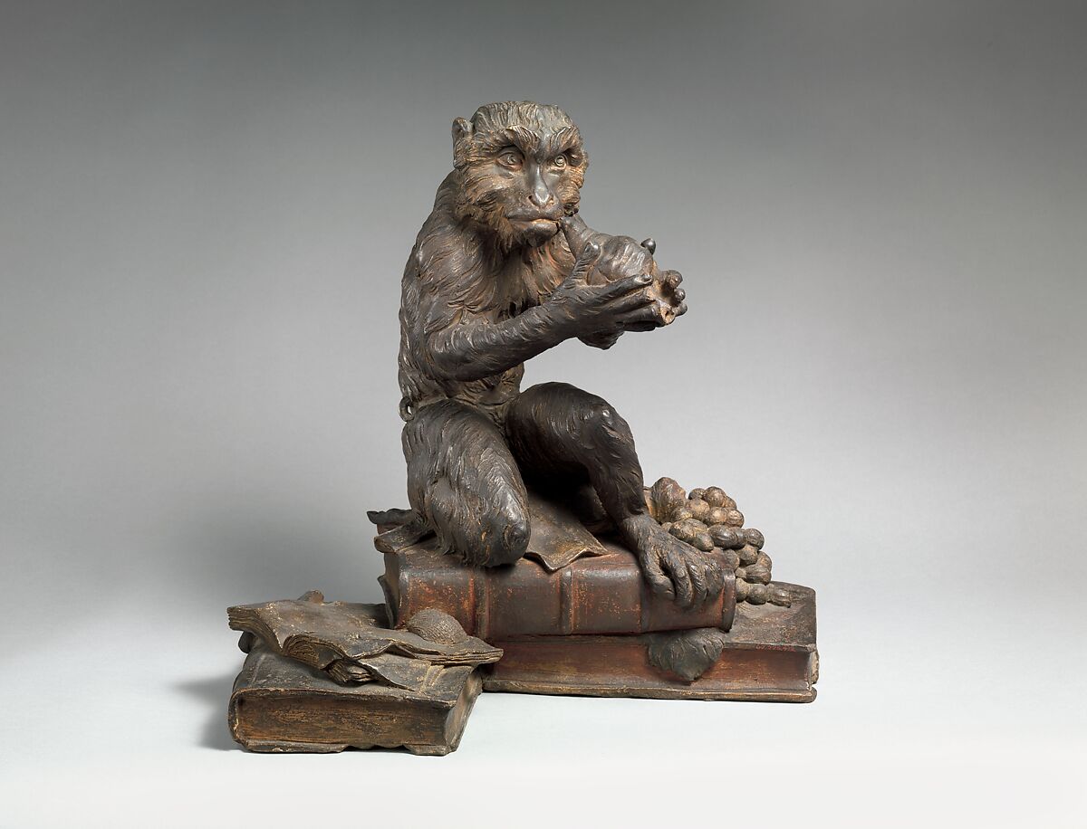 Monkey, Terracotta, polychrome, French 