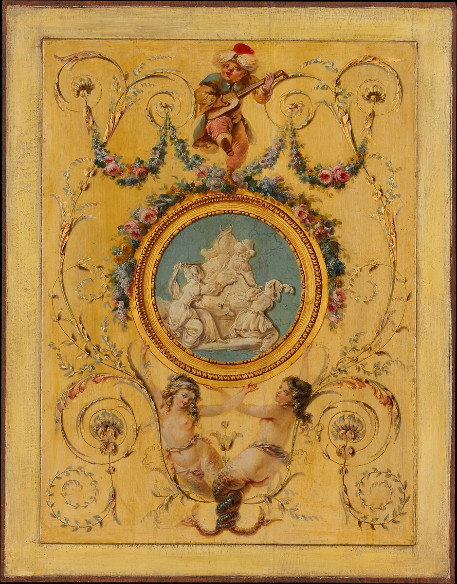 Door panel from the "Cabinet Turc" of Comte d'Artois at Versailles, Attributed to Jean -Siméon Rousseau de la Rottière (1747–1820), Oil on oak, French 