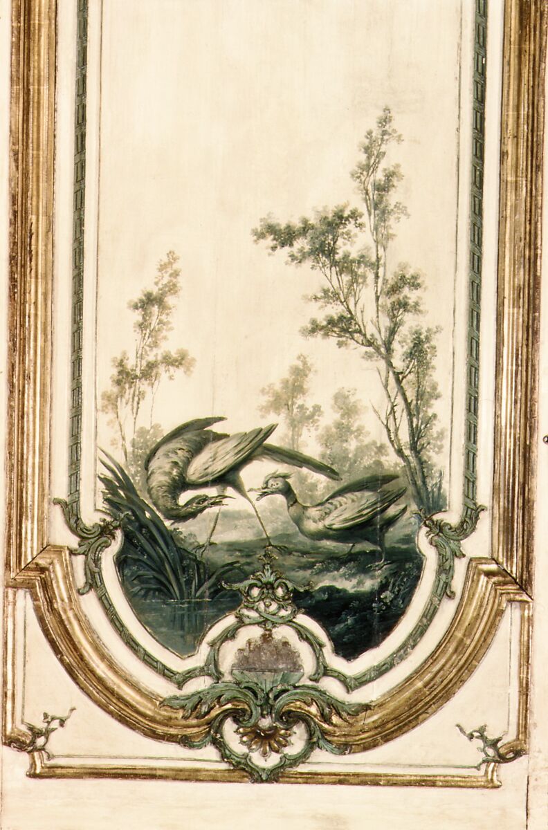 Door panel, Manner of Jean-Baptiste Oudry (French, Paris 1686–1755 Beauvais), Oak, painted and gilded, French