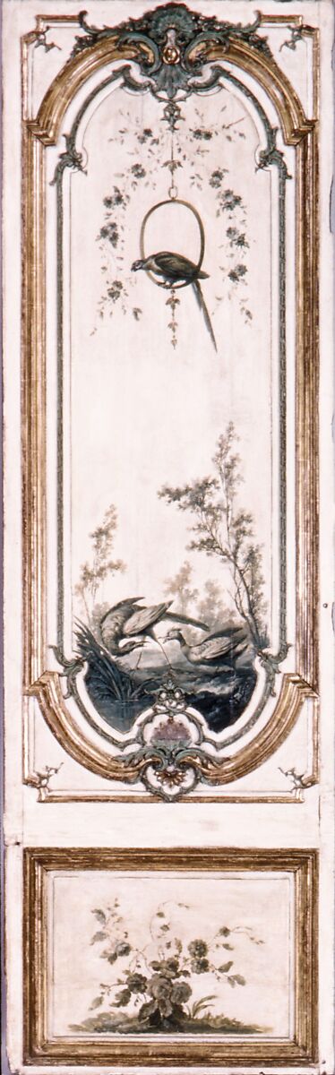 Door panel, Manner of Jean-Baptiste Oudry (French, Paris 1686–1755 Beauvais), Oak, painted and gilded, French