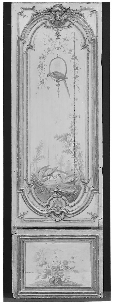 Door panel, Manner of Jean-Baptiste Oudry (French, Paris 1686–1755 Beauvais), Oak, painted and gilded, French