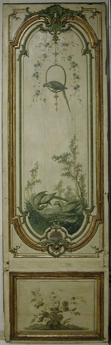 Door panel, Manner of Jean-Baptiste Oudry (French, Paris 1686–1755 Beauvais), Oak, painted and gilded, French 