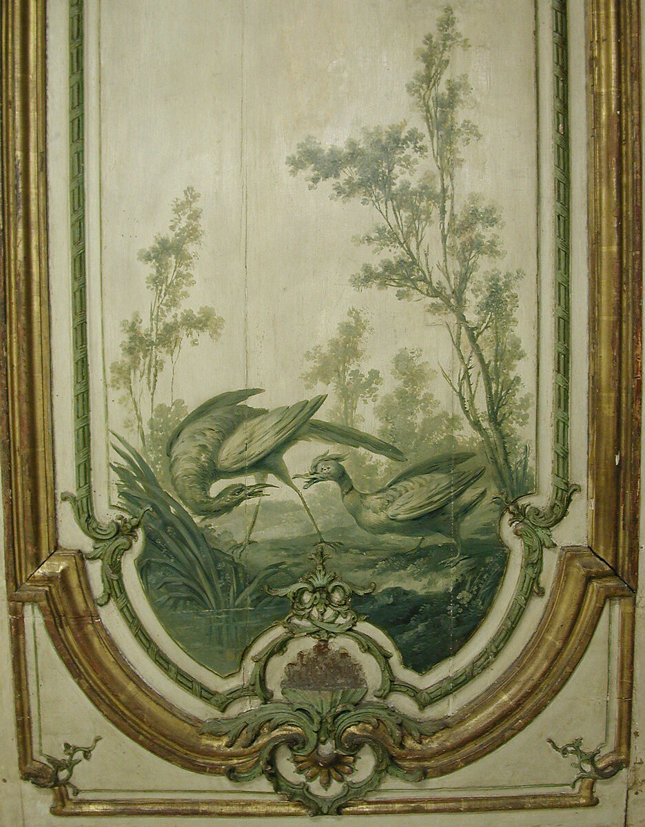 Door panel, Manner of Jean-Baptiste Oudry (French, Paris 1686–1755 Beauvais), Oak, painted and gilded, French