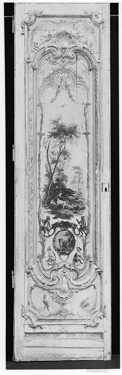 Door panel, Manner of Christophe Hüet (French, Pontoise 1700–1759 Paris), Oak, painted and gilded, French