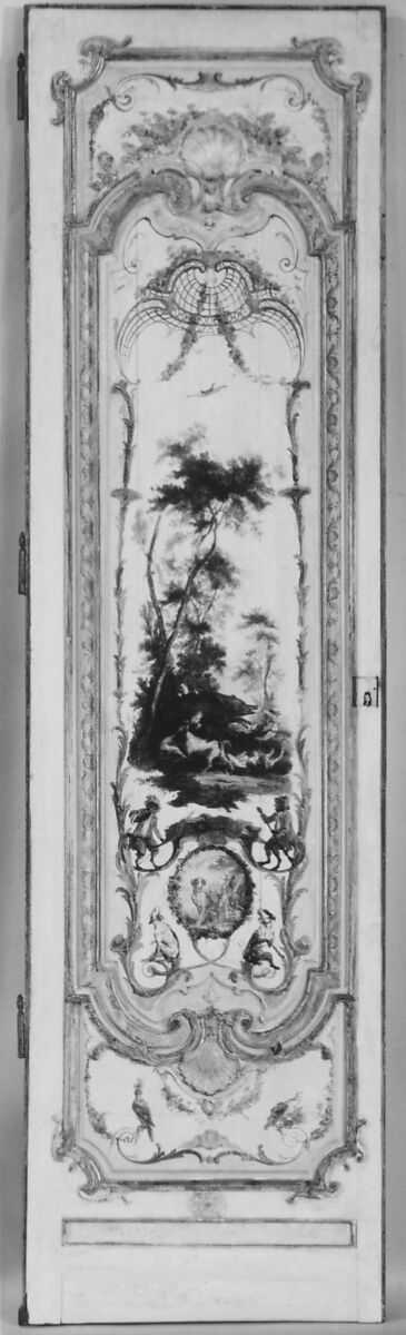 Door panel, Manner of Christophe Hüet (French, Pontoise 1700–1759 Paris), Oak, painted and gilded, French